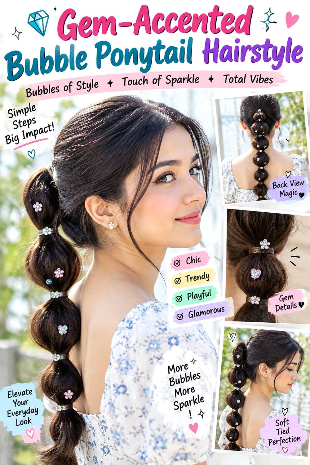 Gem-Accented Bubble Ponytail Hairstyle