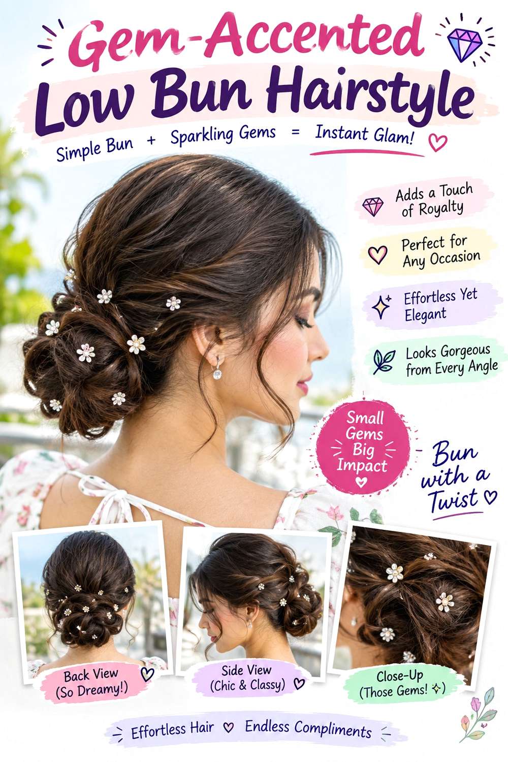 Gem-Accented Low Bun Hairstyle