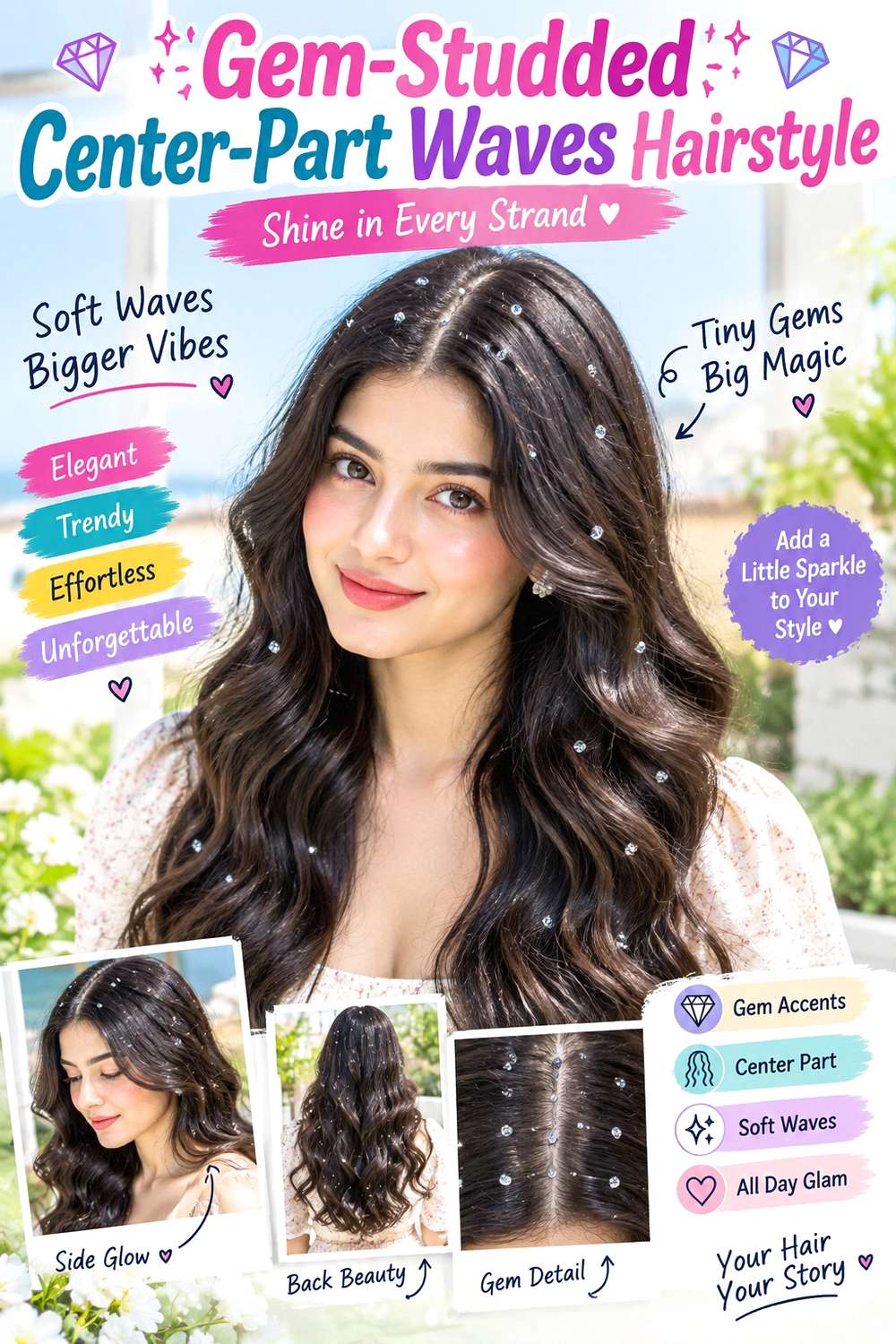 Gem-Studded Center-Part Waves Hairstyle