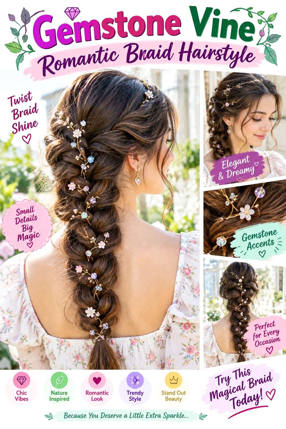 Gemstone Vine Romantic Braid Hairstyle