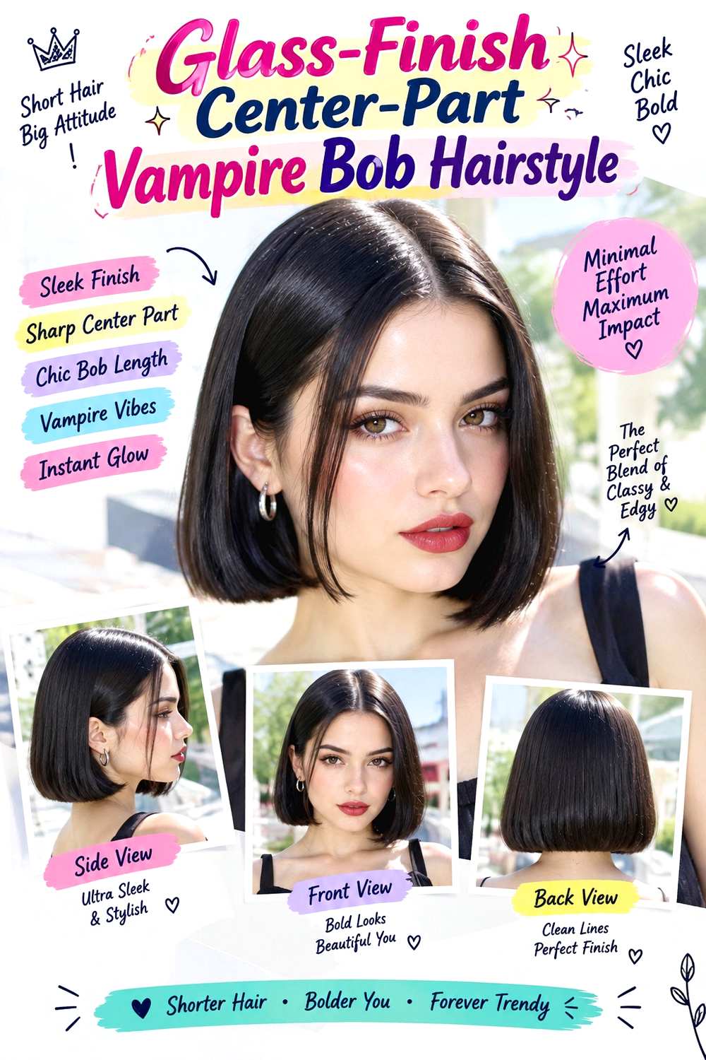 Glass-Finish Center-Part Vampire Bob Hairstyle