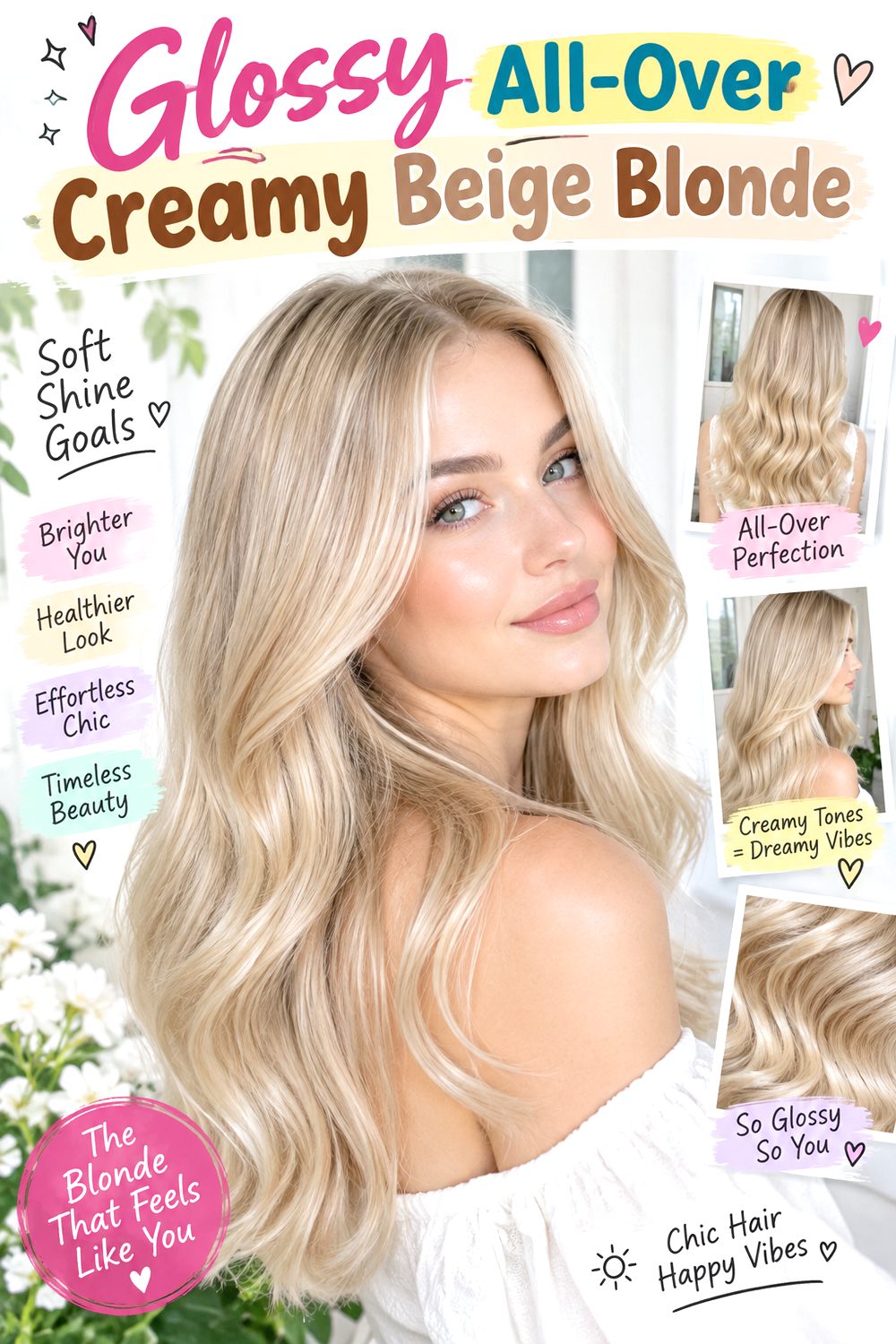 Glossy All-Over Creamy Beige Blonde Hairstyle