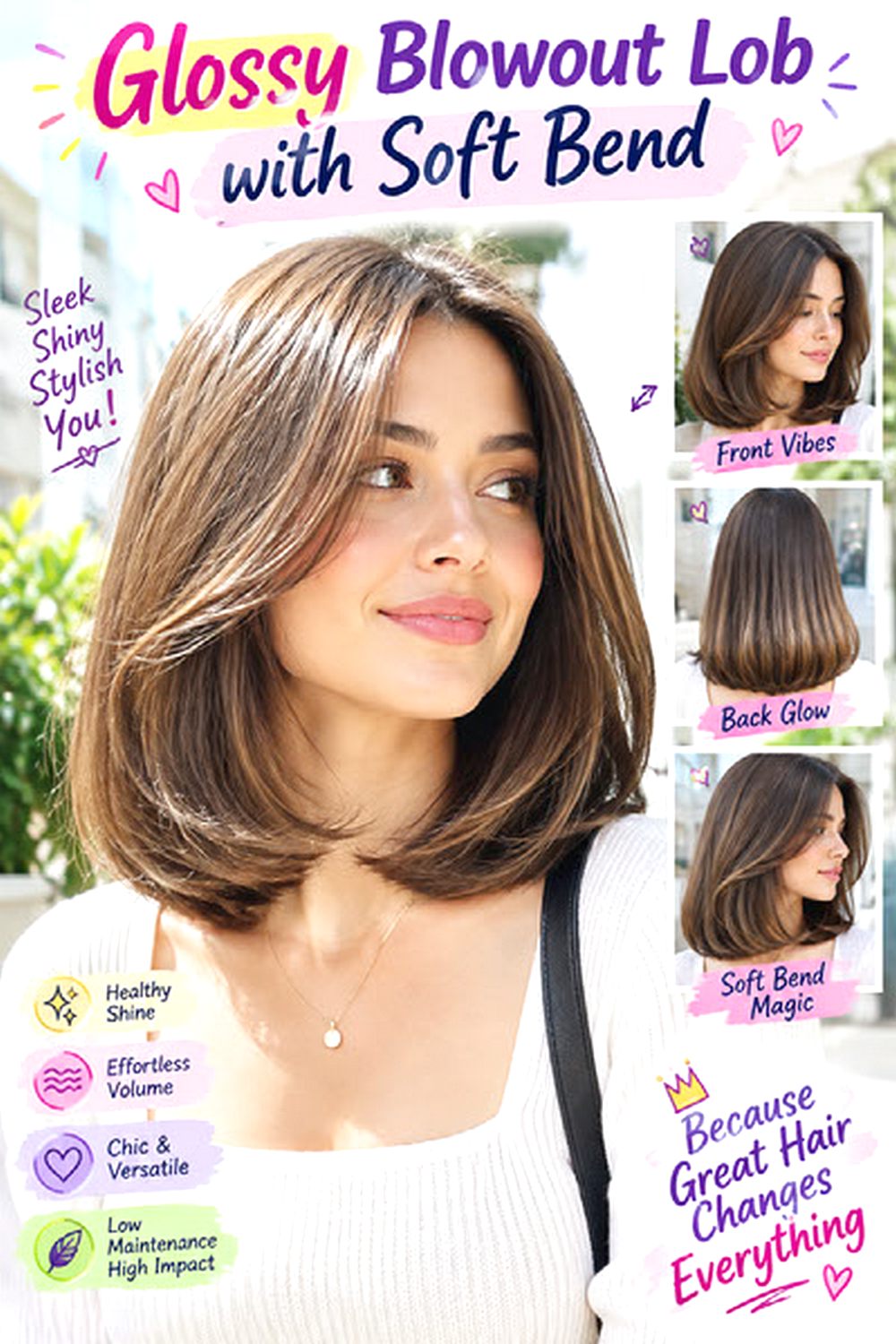 Glossy Blowout Lob with Soft Bend hairstyle