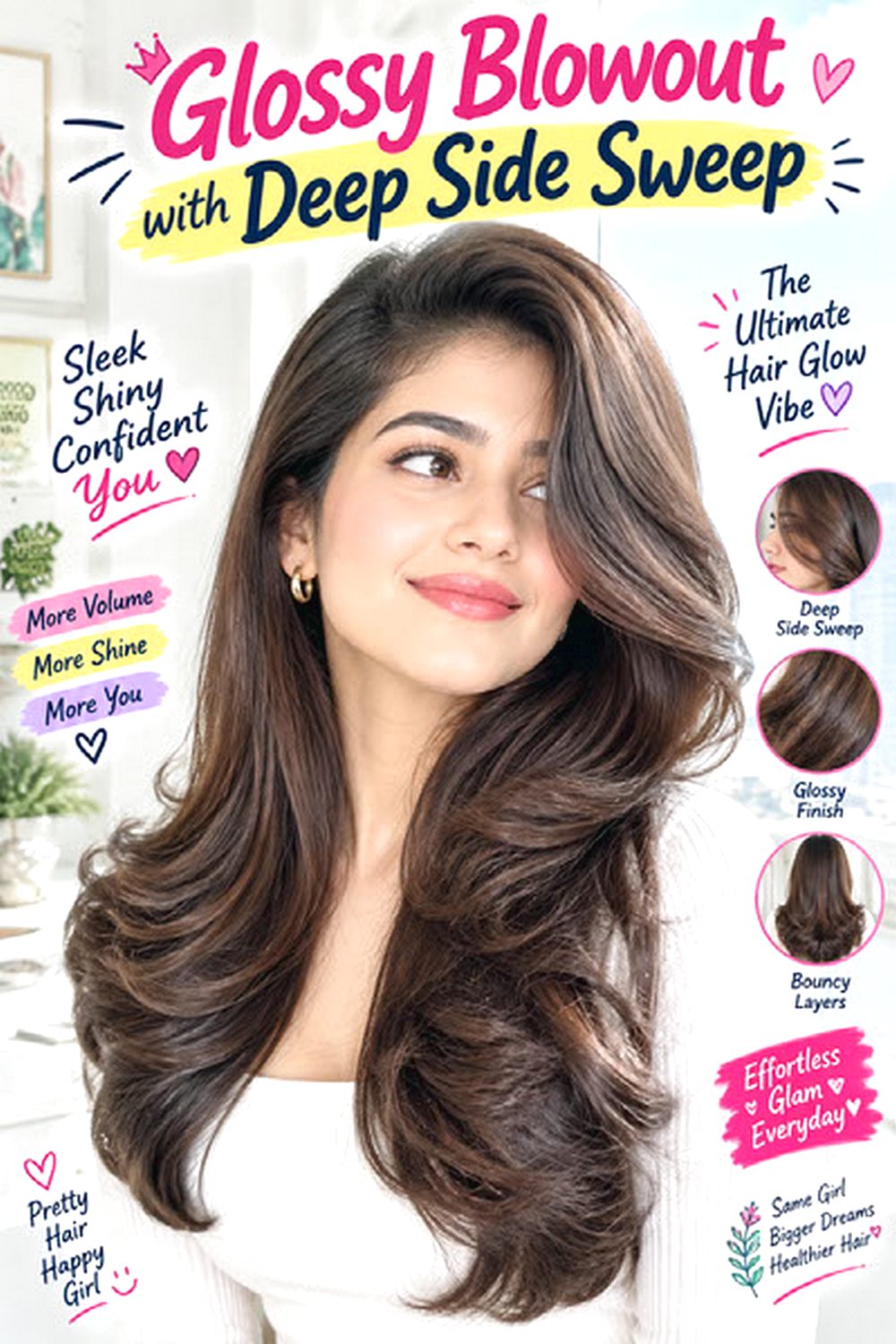 Glossy Blowout with Deep Side Sweep hairstyle
