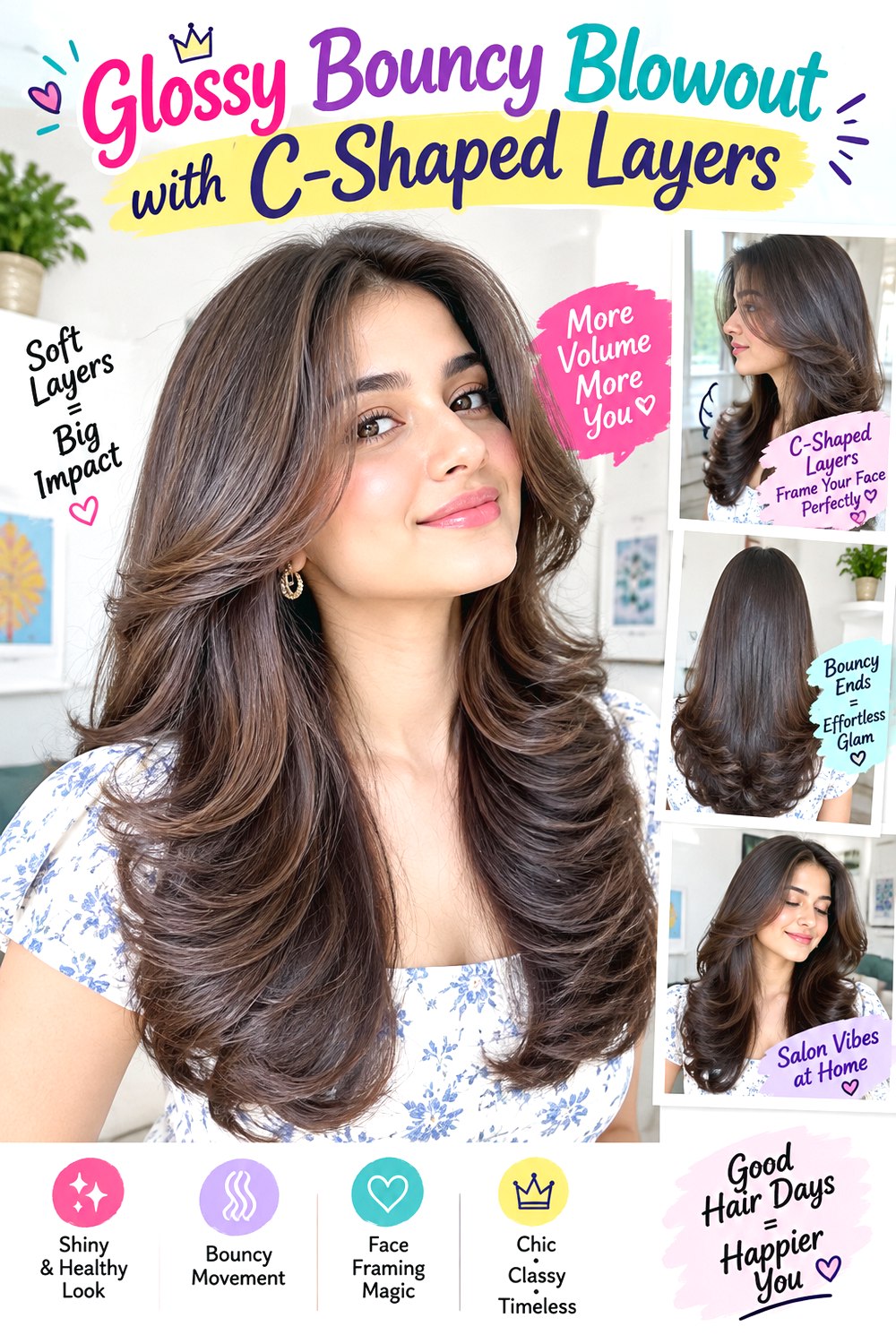 Glossy Bouncy Blowout with C-Shaped Layers hairstyle