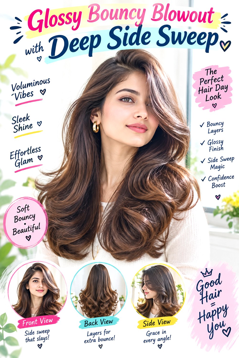 Glossy Bouncy Blowout with Deep Side Sweep hairstyle