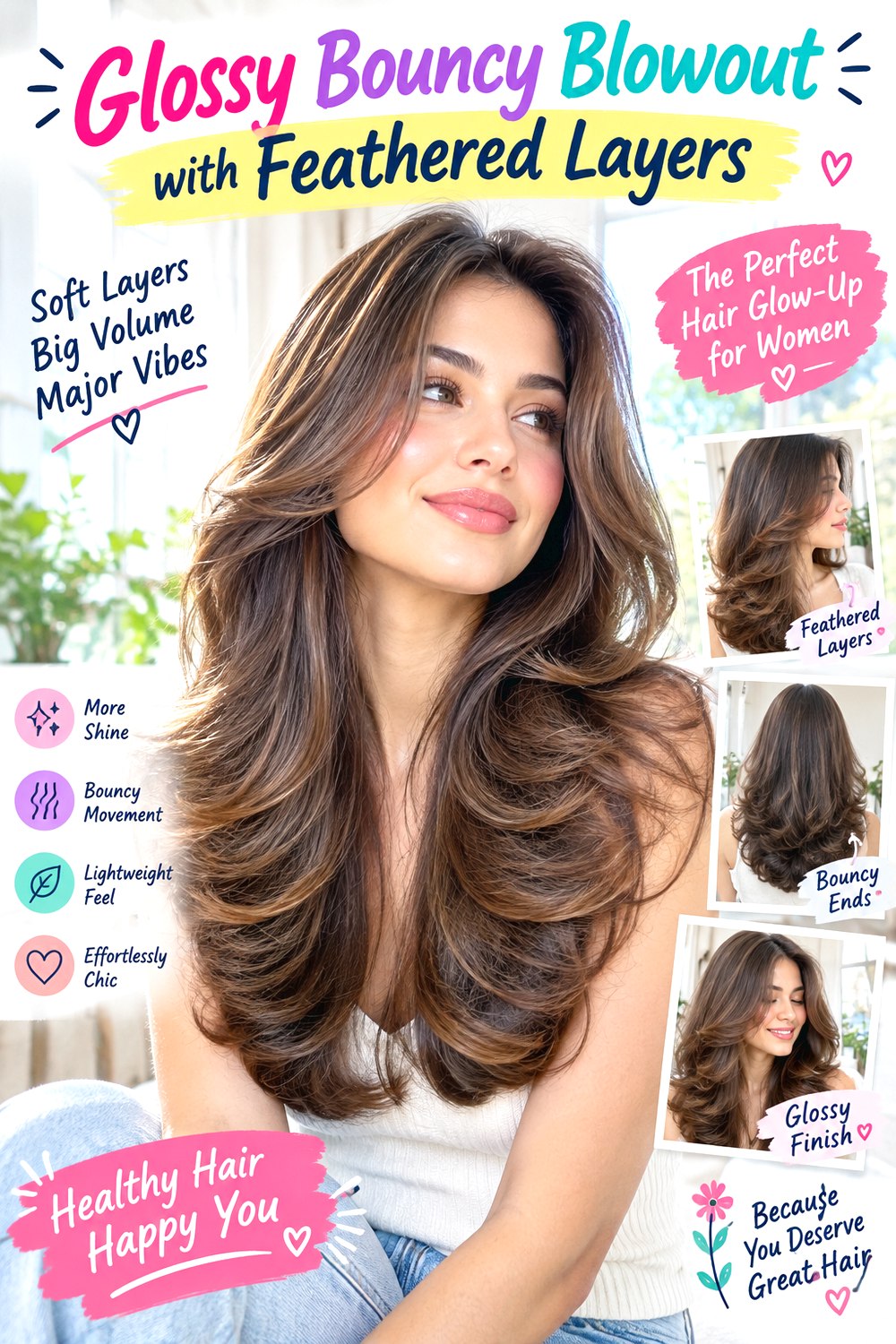 Glossy Bouncy Blowout with Feathered Layers hairstyle