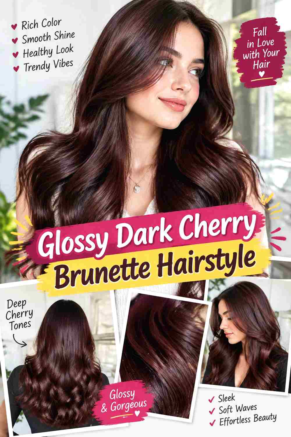 Glossy Dark Cherry Brunette Hairstyle