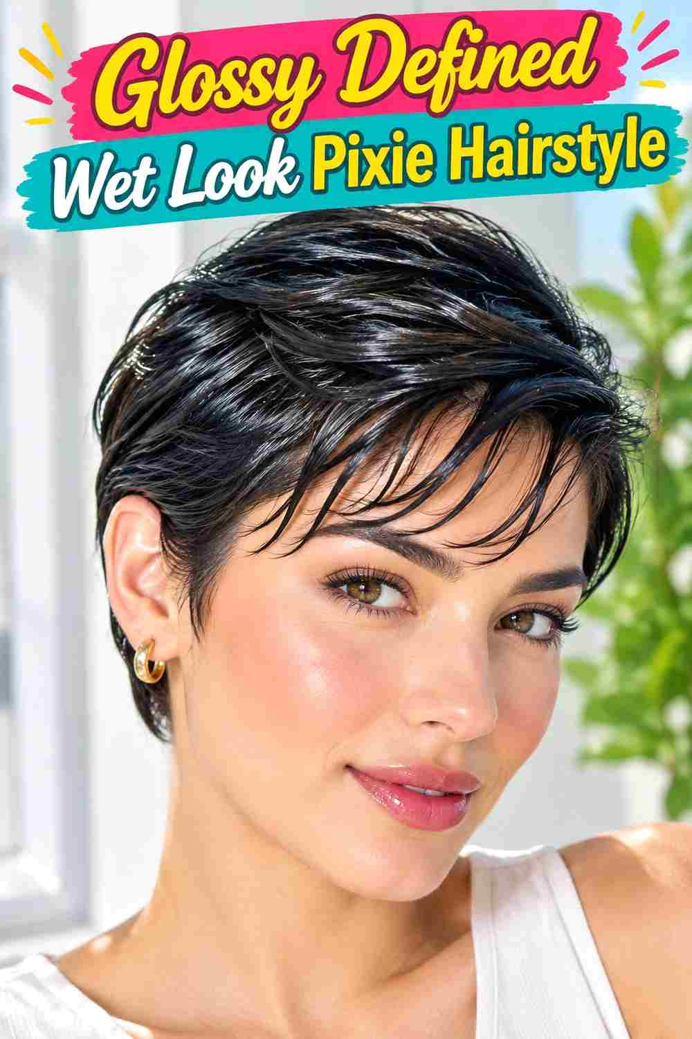 Glossy Defined Wet Look Pixie Hairstyle