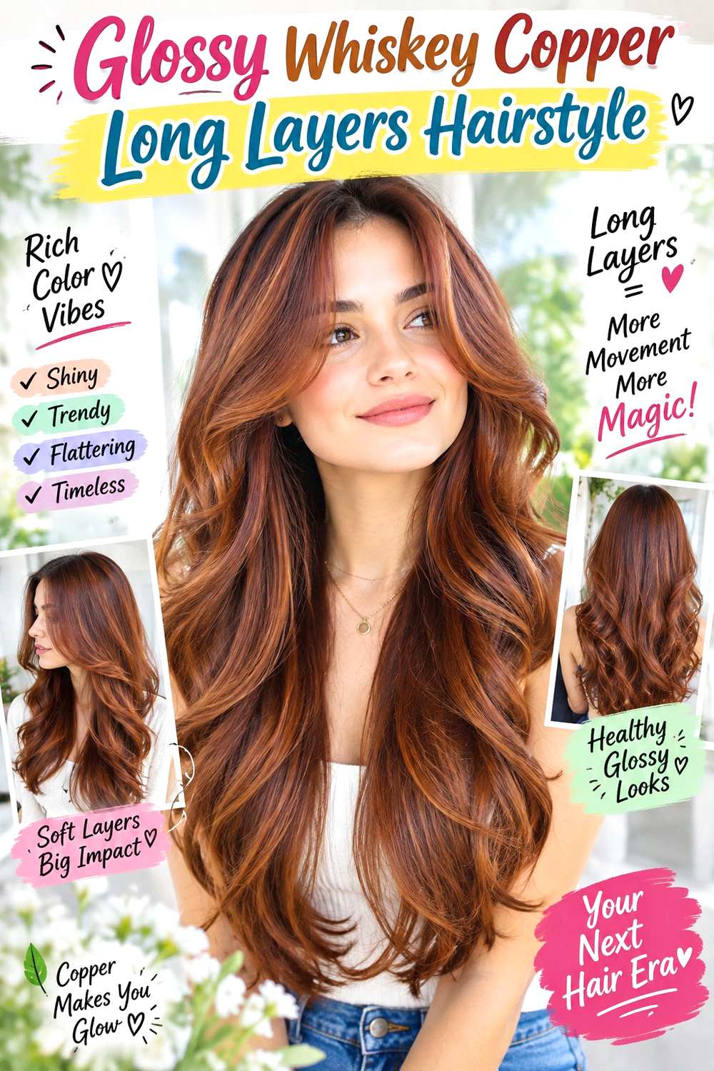 Glossy Whiskey Copper Long Layers Hairstyle