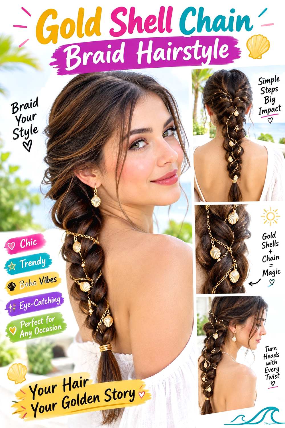 Gold Shell Chain Braid Hairstyle