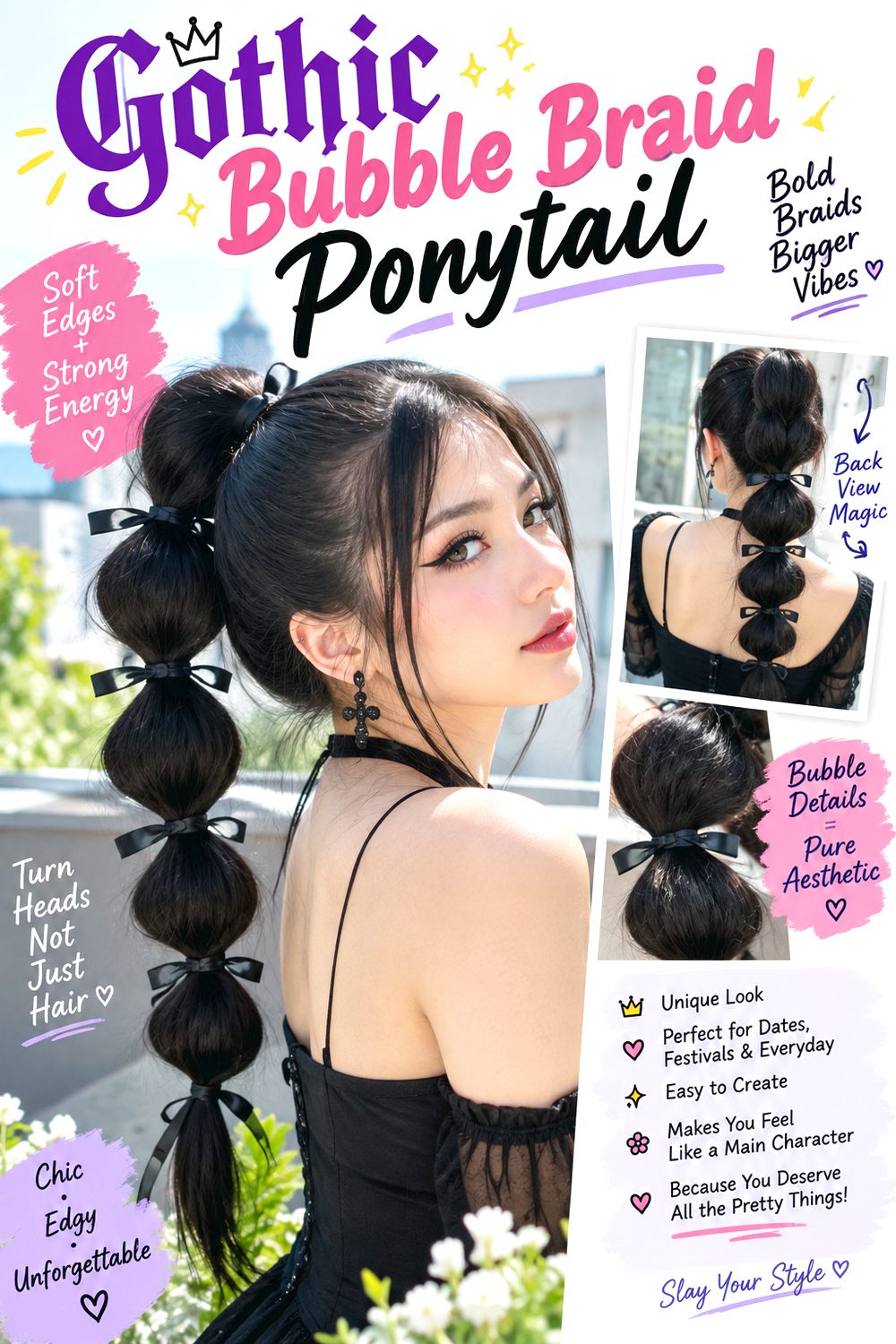 Gothic Bubble Braid Ponytail Hairstyle