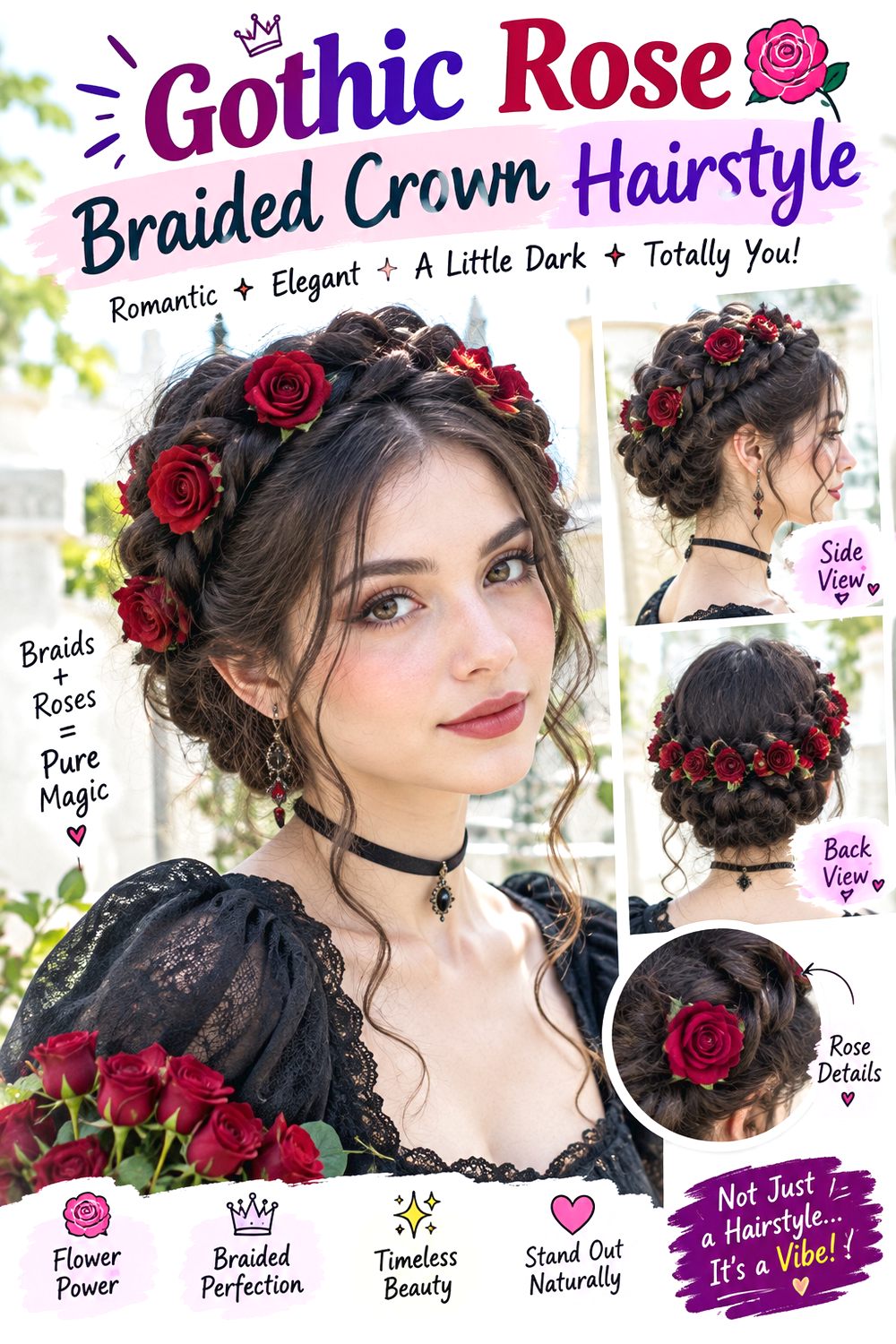 Gothic Rose Braided Crown Hairstyle