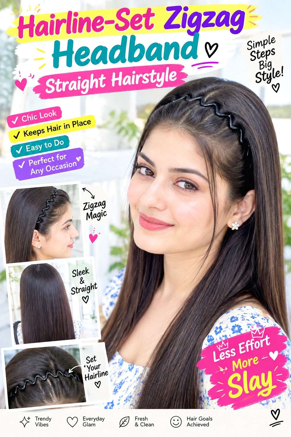Hairline-Set Zigzag Headband Straight Hairstyle