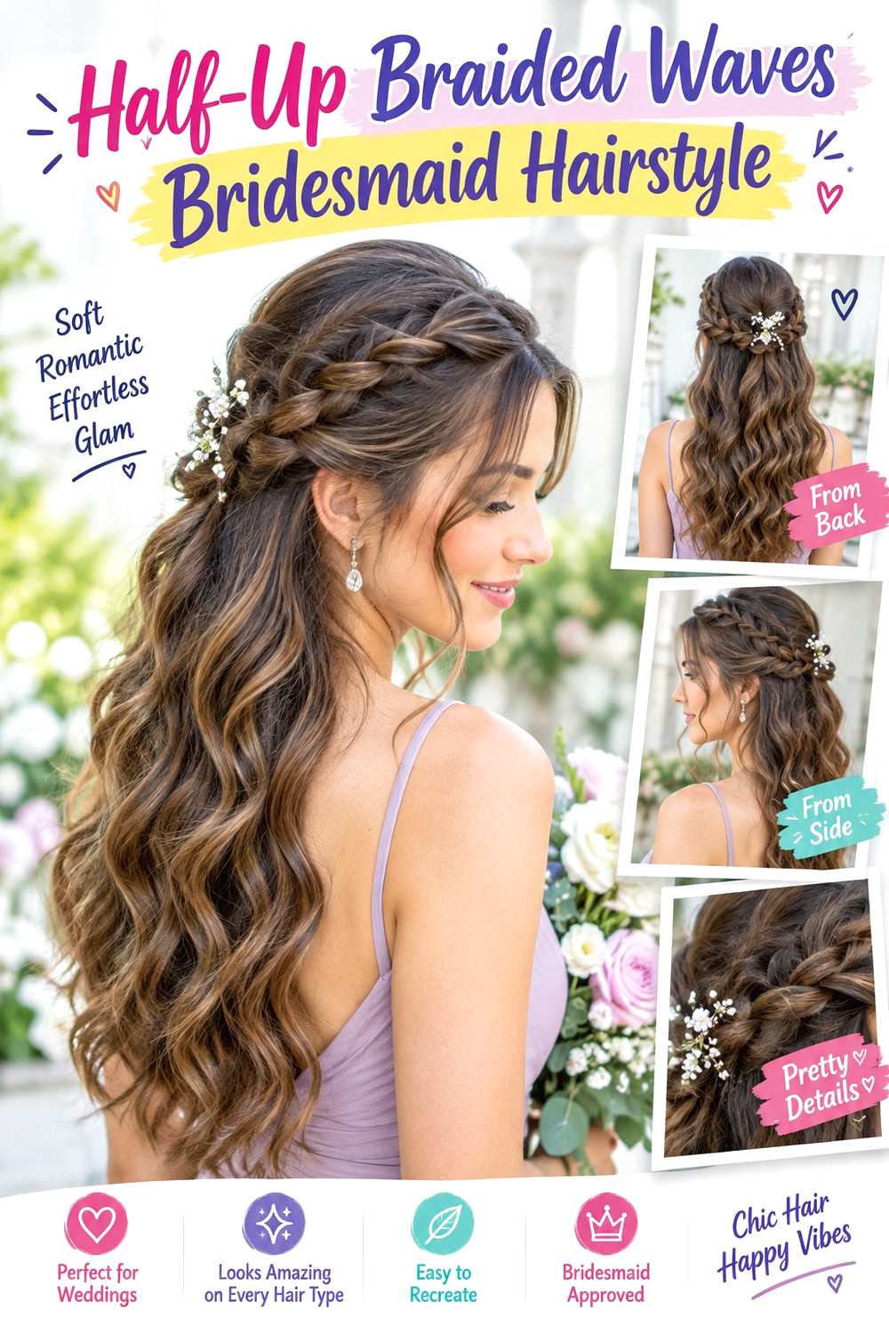 Half-Up Braided Waves Bridesmaid Hairstyle