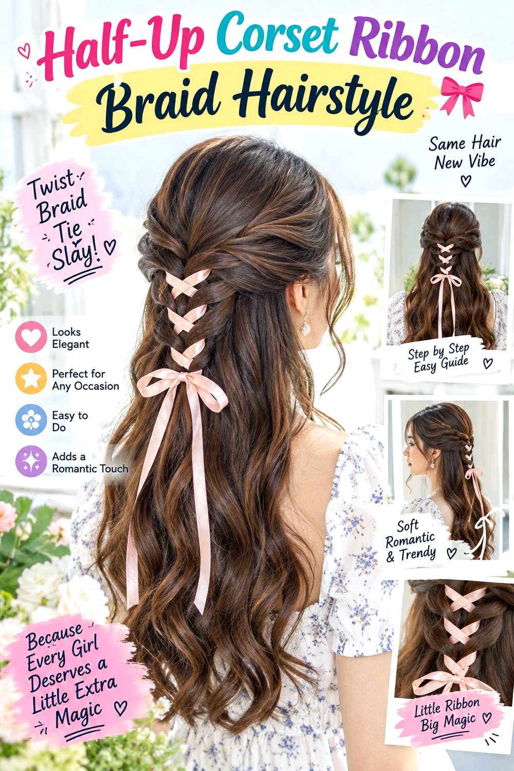 Half-Up Corset Ribbon Braid Hairstyle