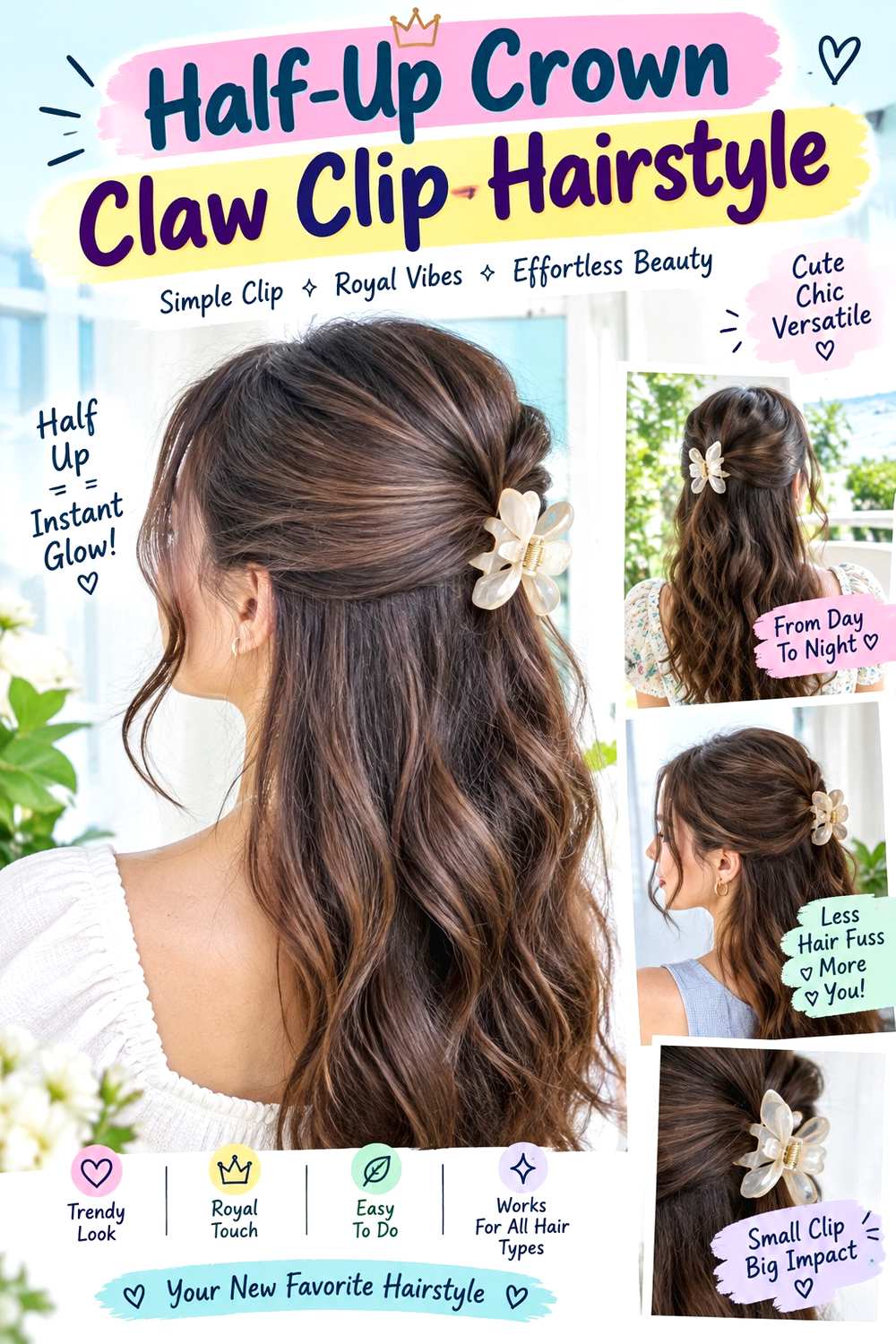 Half-Up Crown Claw Clip Hairstyle