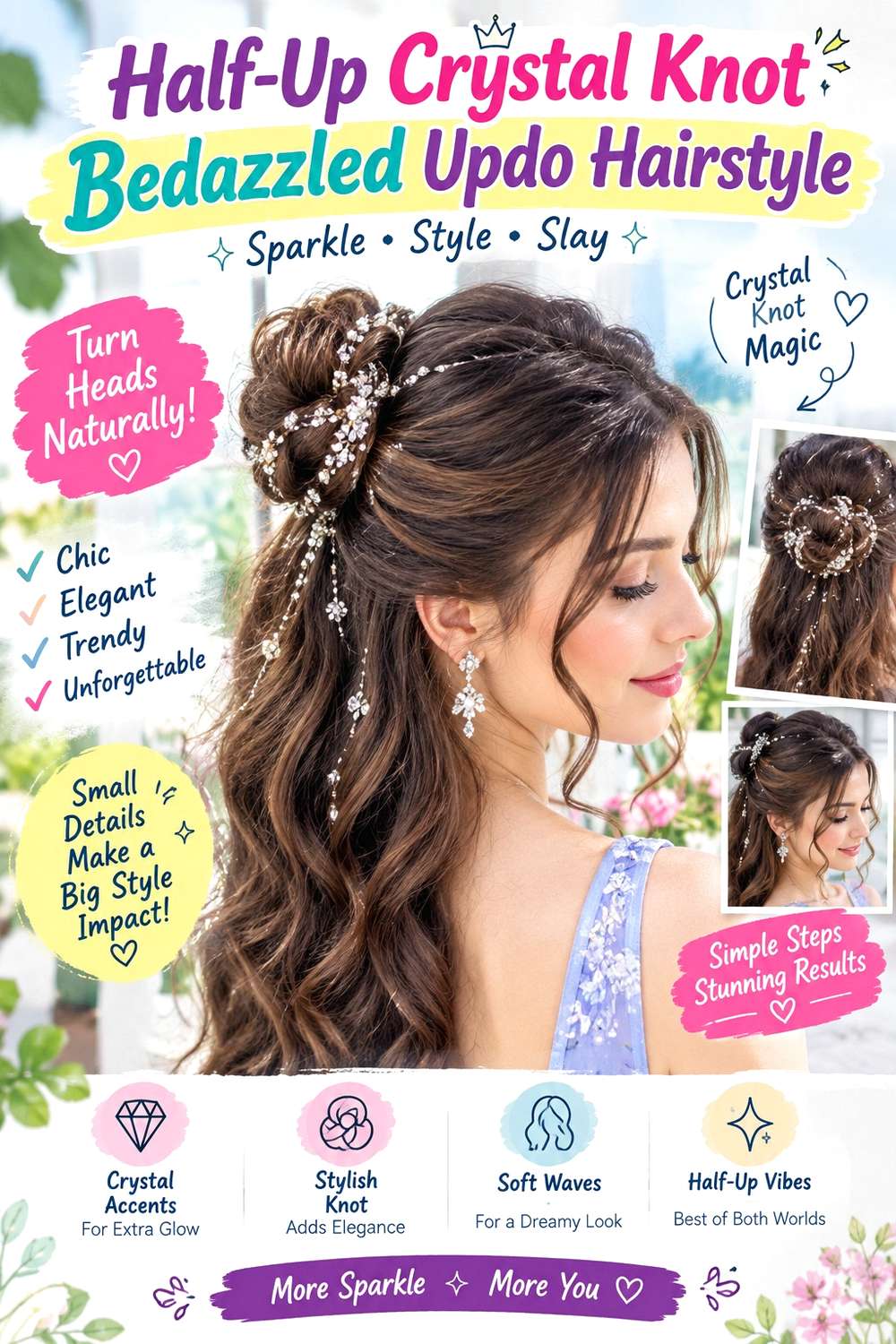 Half-Up Crystal Knot Bedazzled Updo Hairstyle