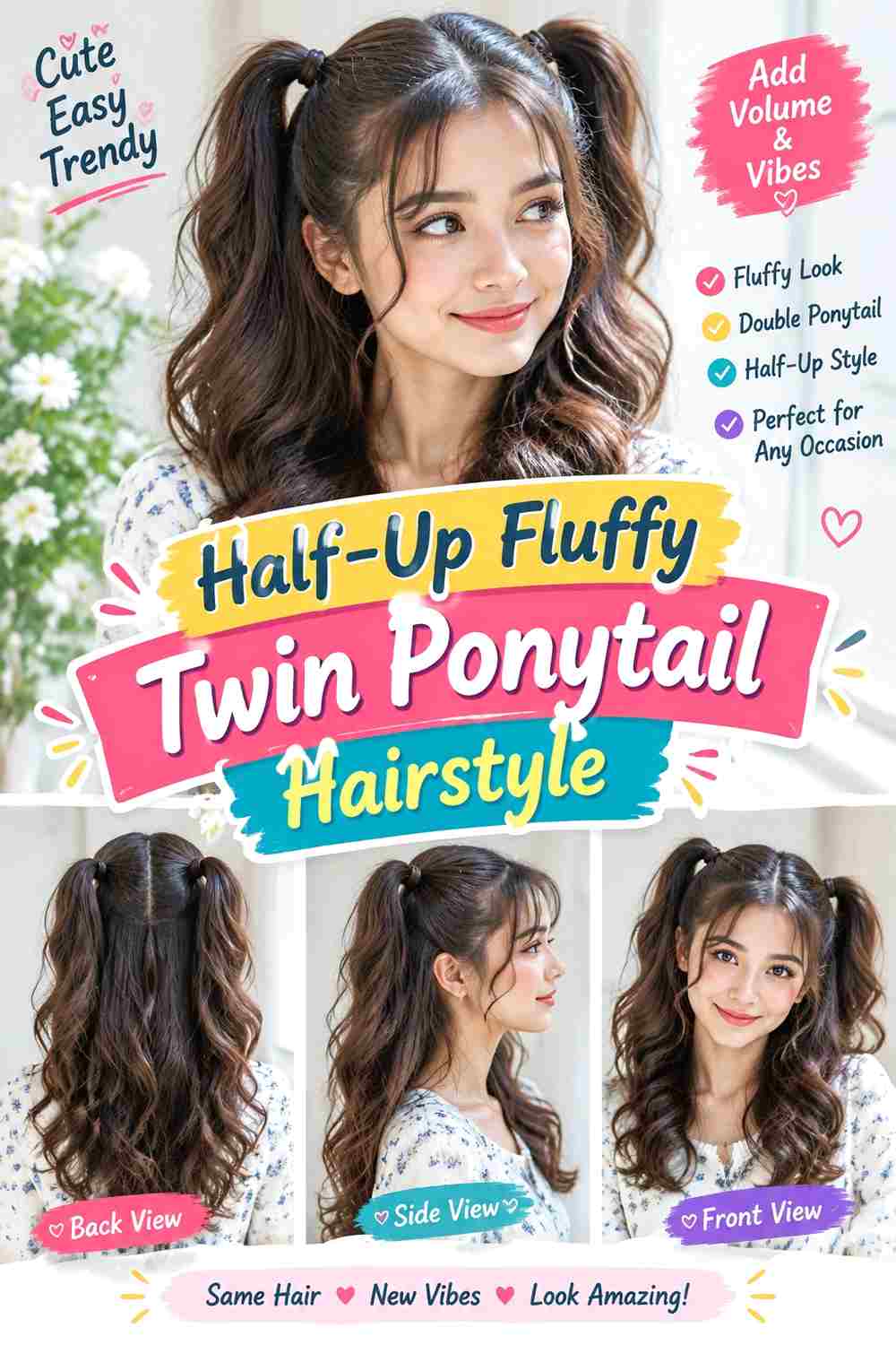 Half-Up Fluffy Twin Ponytail Hairstyle