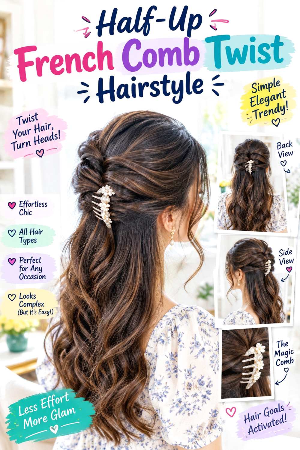 Half-Up French Comb Twist Hairstyle