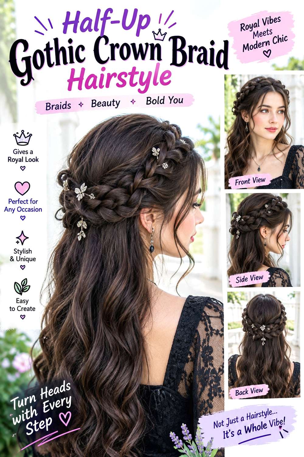 Half-Up Gothic Crown Braid Hairstyle