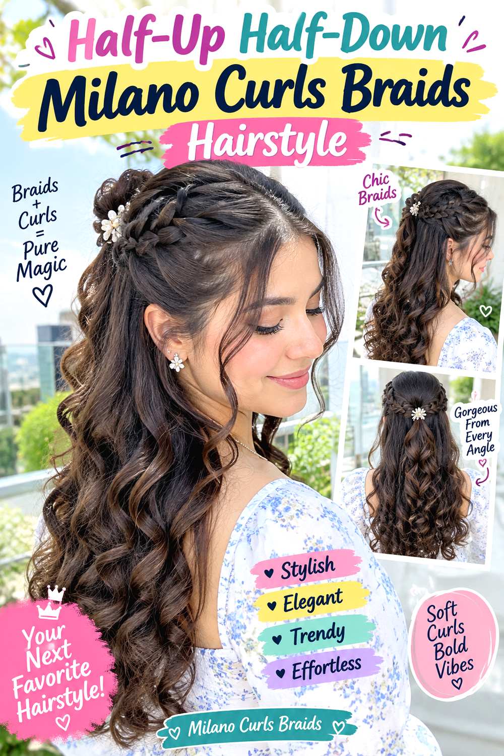 Half-Up Half-Down Milano Curls Braids Hairstyle