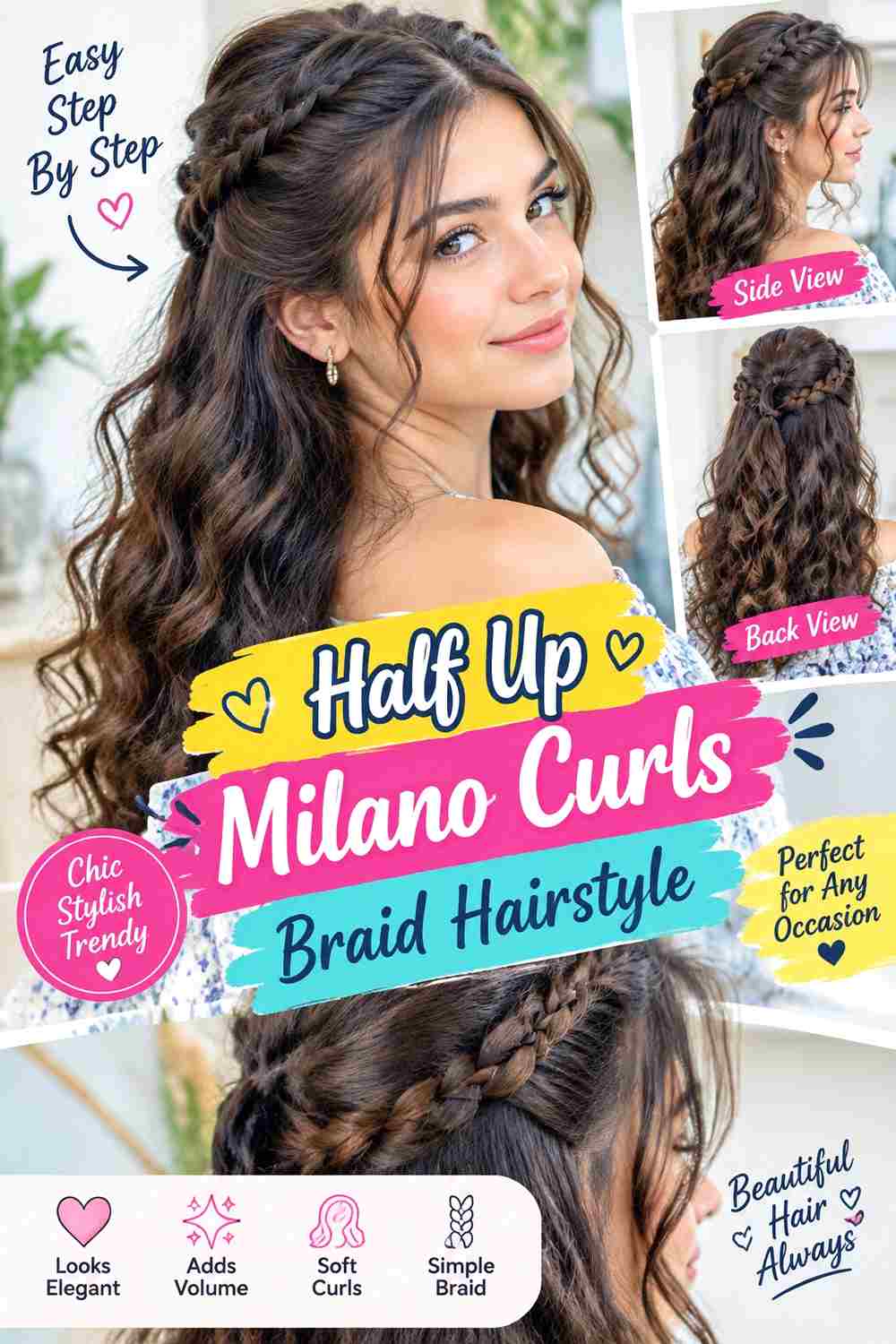 Half Up Milano Curls Braid Hairstyle