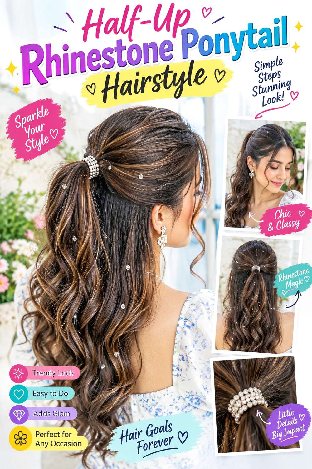 Half-Up Rhinestone Ponytail Hairstyle