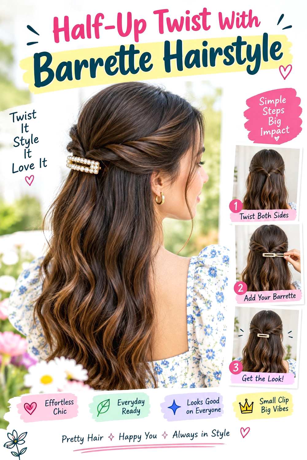 Half-Up Twist With Barrette Hairstyle