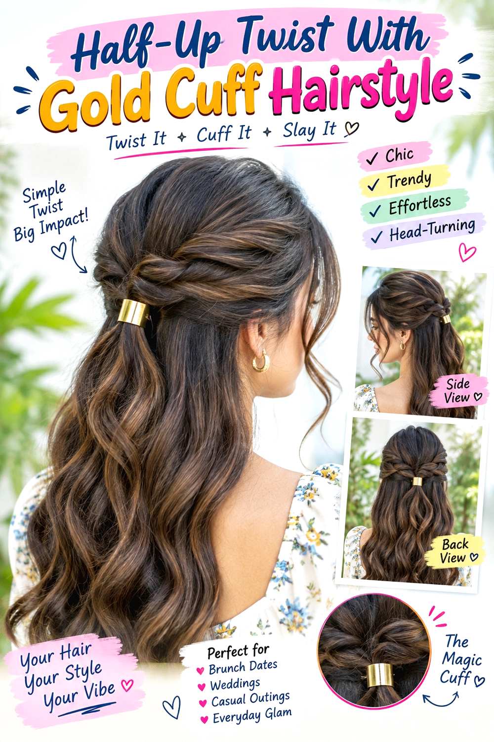 Half-Up Twist With Gold Cuff Hairstyle