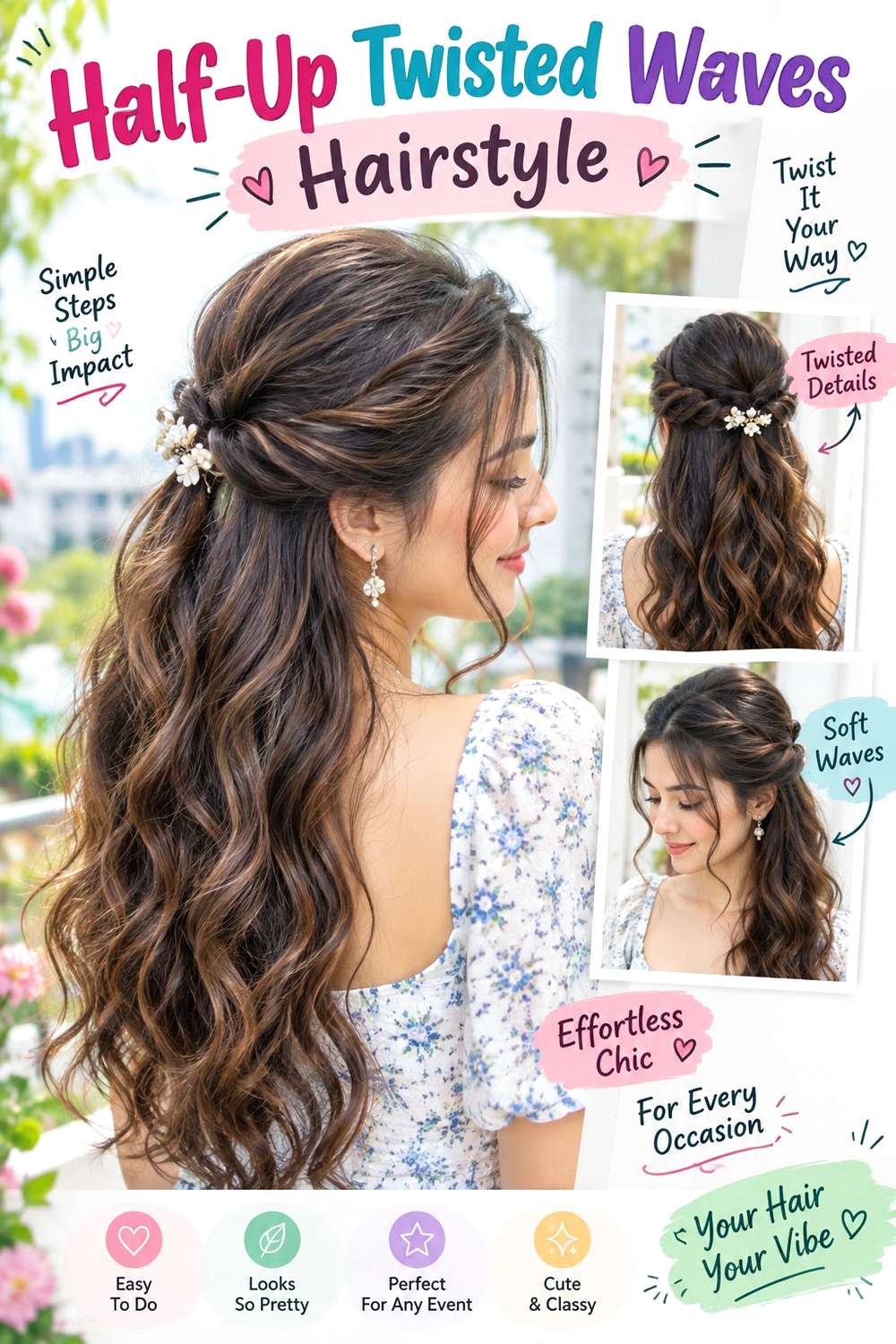Half-Up Twisted Waves Hairstyle