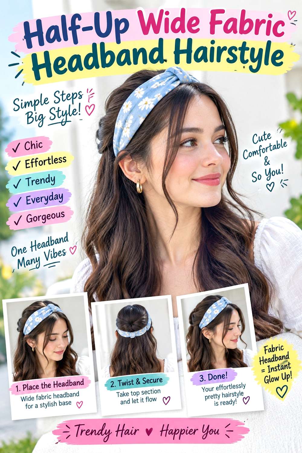 Half-Up Wide Fabric Headband Hairstyle