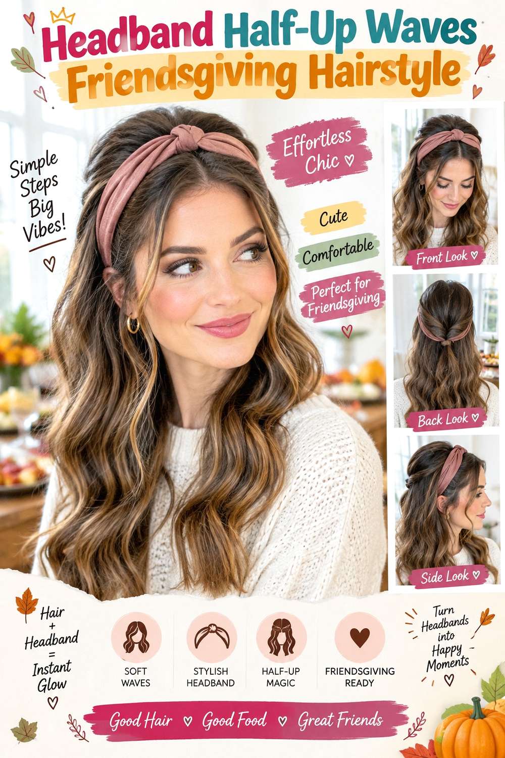 Headband Half-Up Waves Friendsgiving Hairstyle