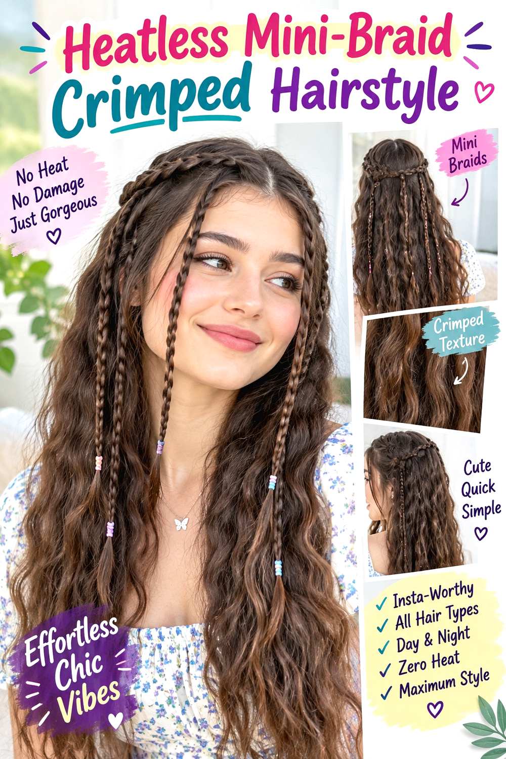 Heatless Mini-Braid Crimped Hairstyle