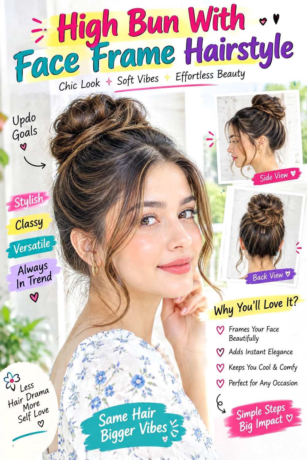 High Bun With Face Frame Hairstyle