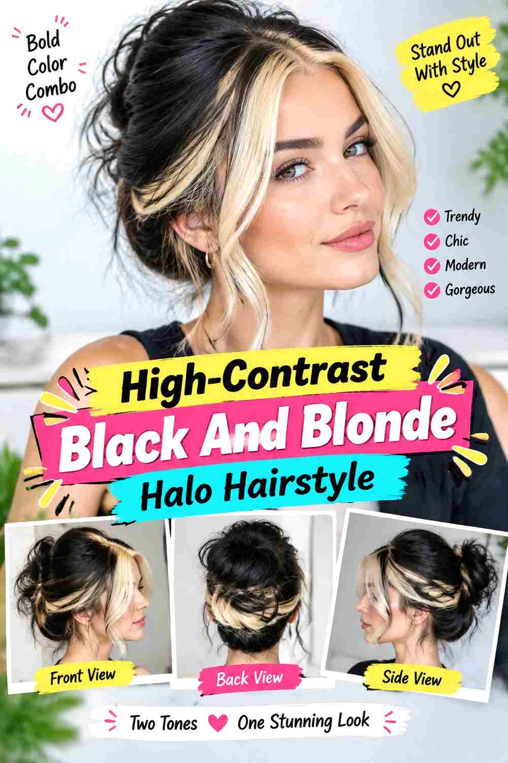 High-Contrast Black And Blonde Halo Hairstyle