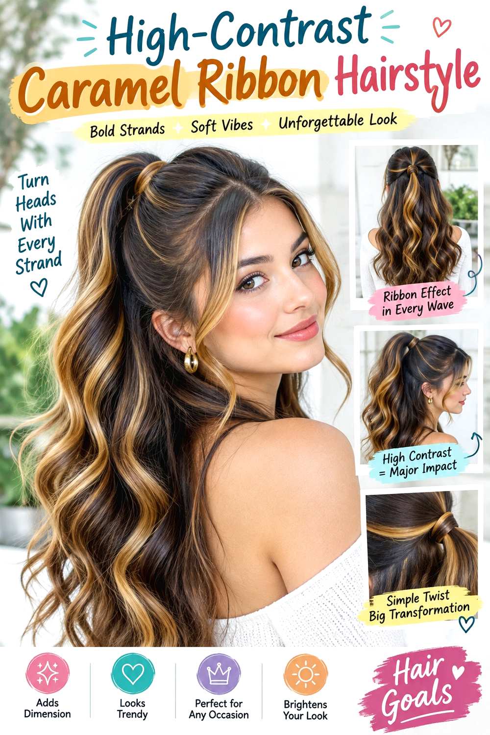 High-Contrast Caramel Ribbon Hairstyle