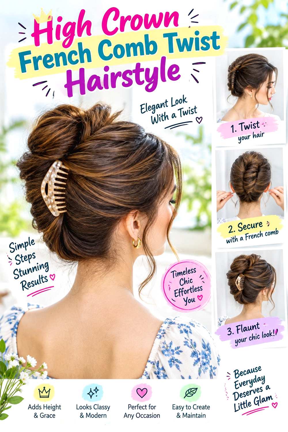 High Crown French Comb Twist Hairstyle