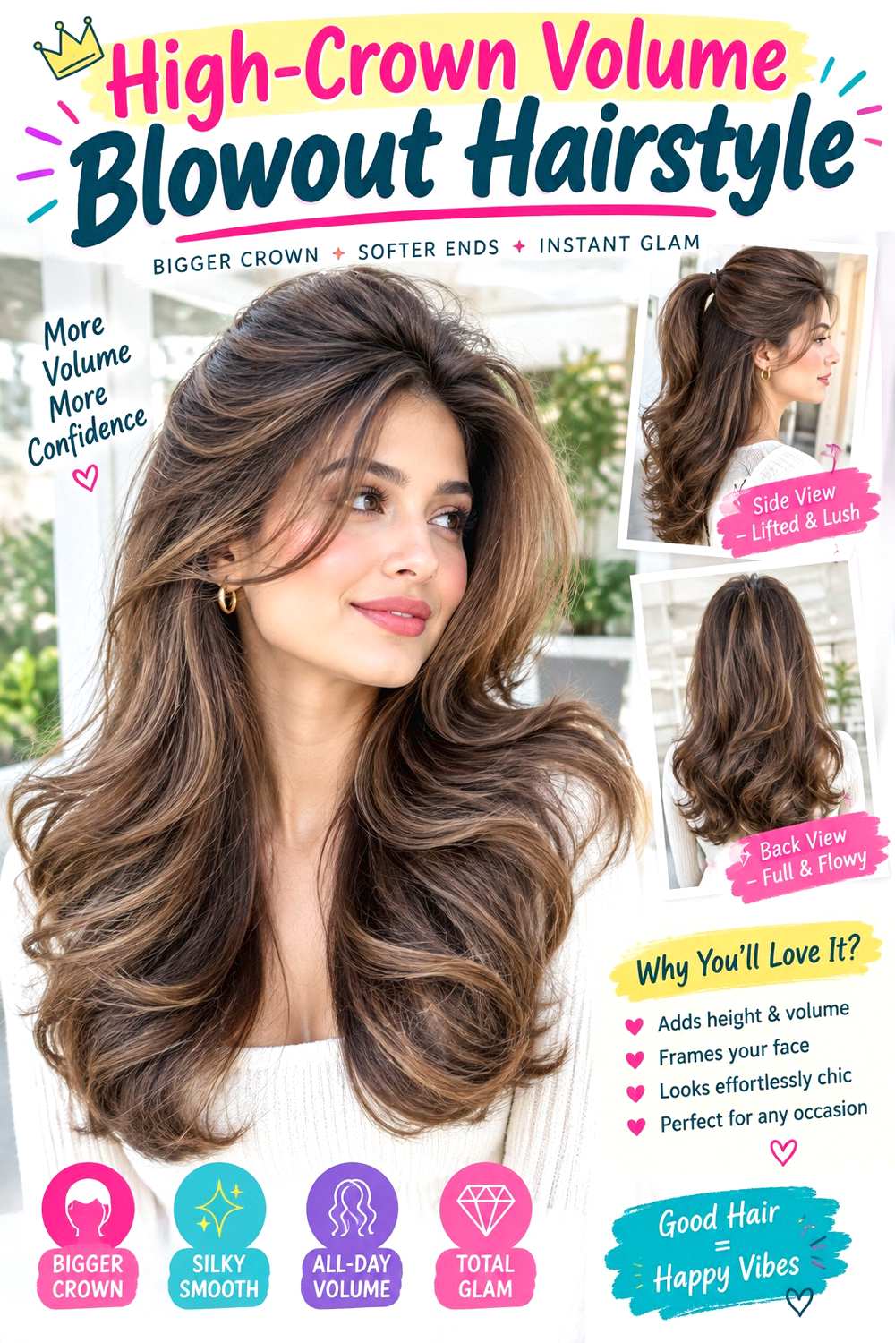 High-Crown Volume Blowout Hairstyle