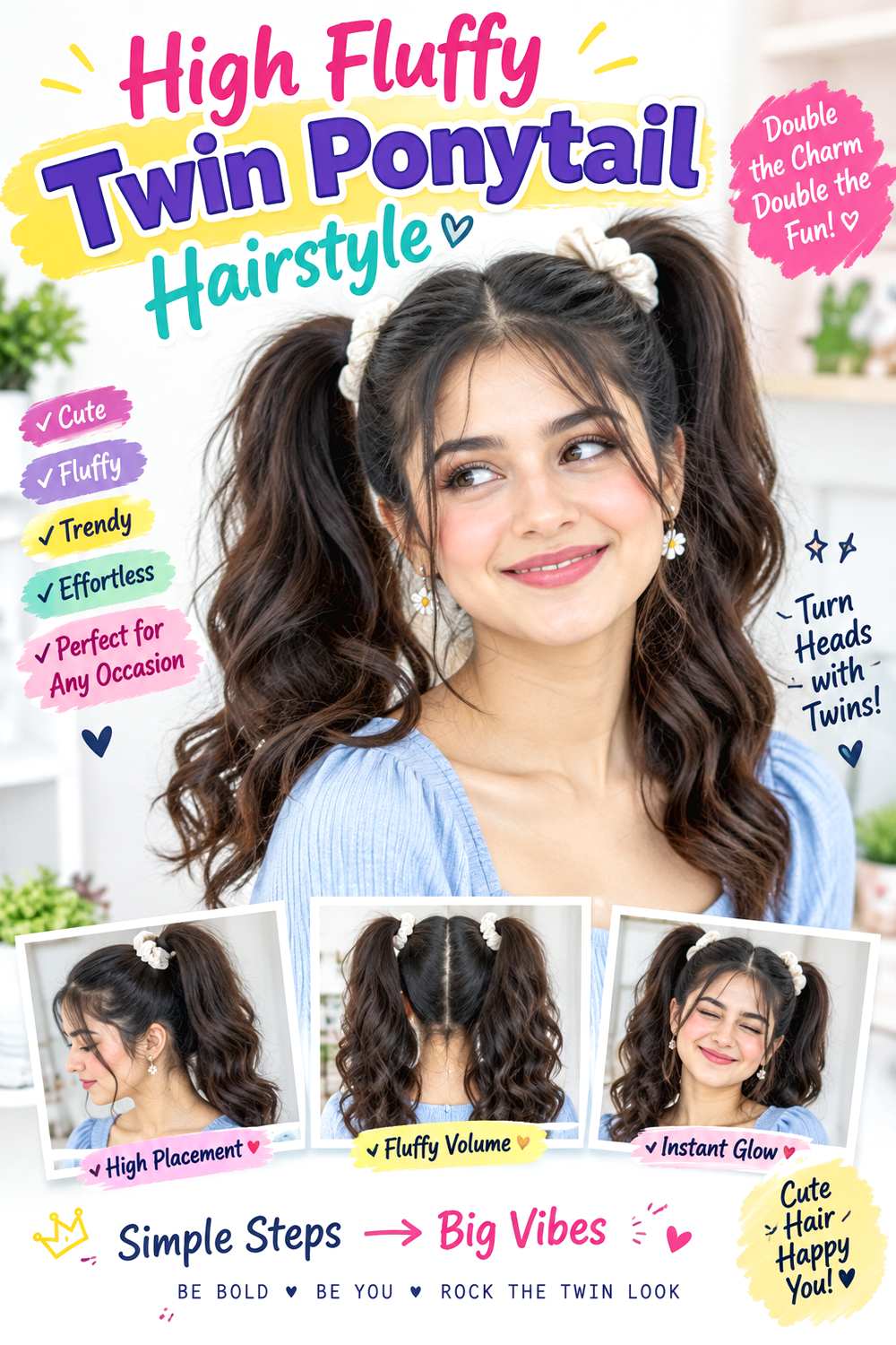 High Fluffy Twin Ponytail Hairstyle
