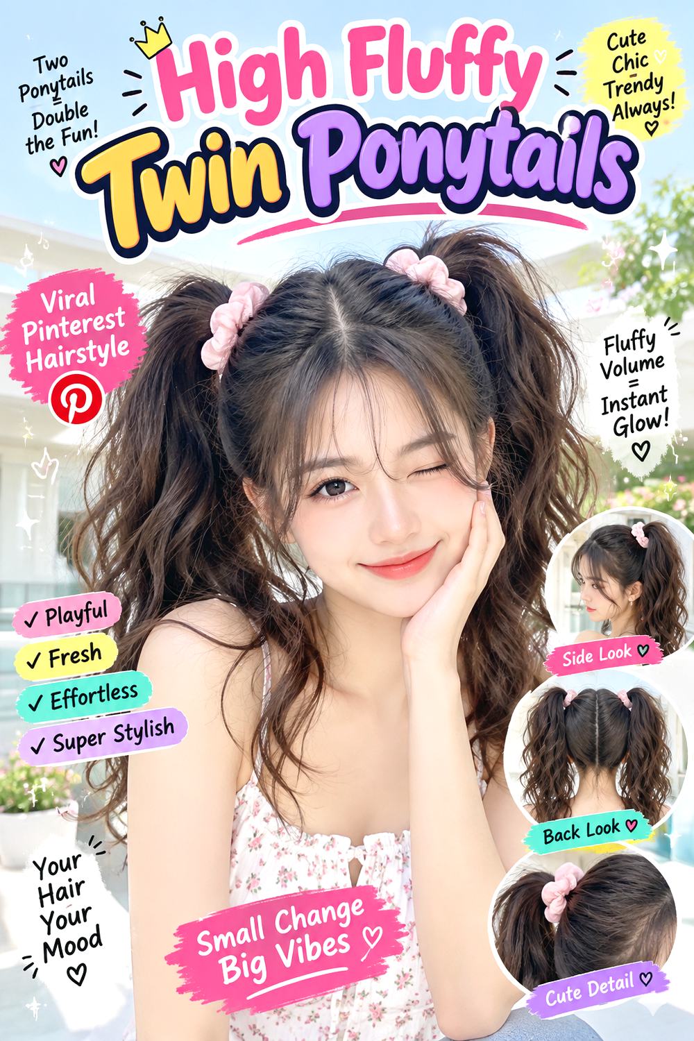 High Fluffy Twin Ponytails Hairstyle