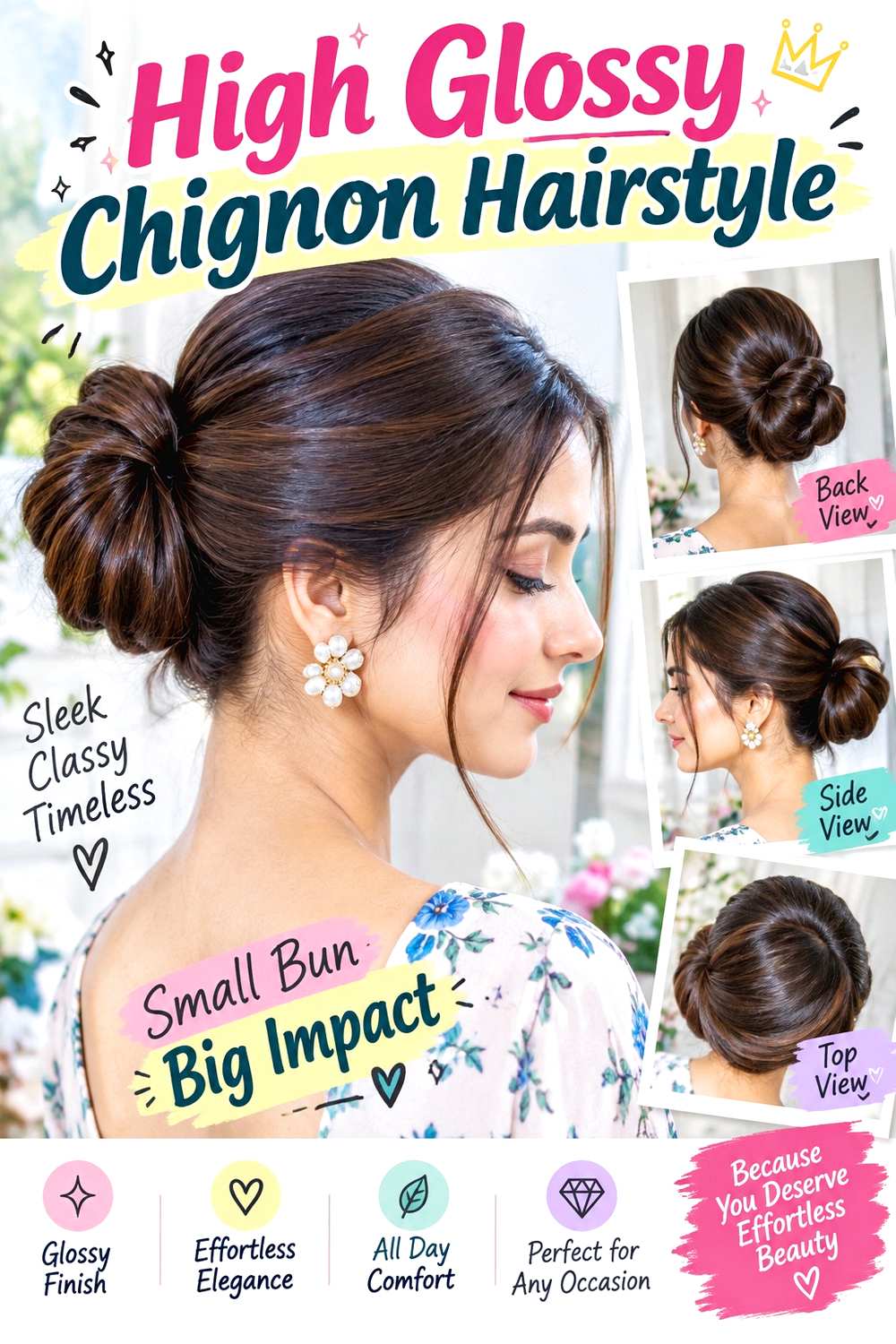 High Glossy Chignon Hairstyle