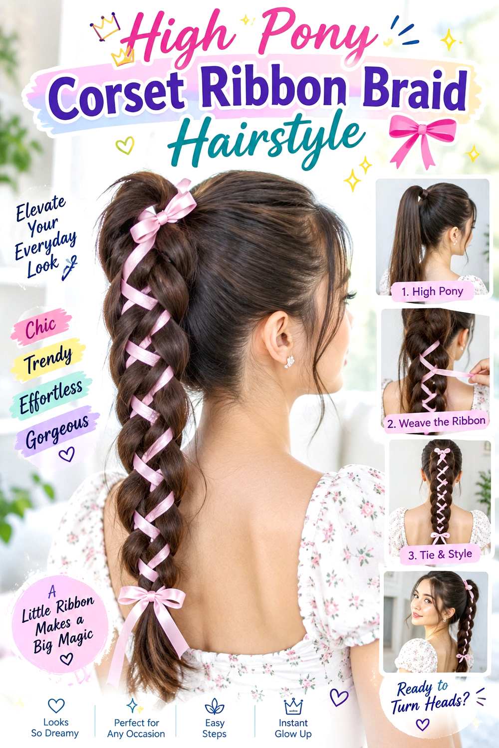 High Pony Corset Ribbon Braid Hairstyle