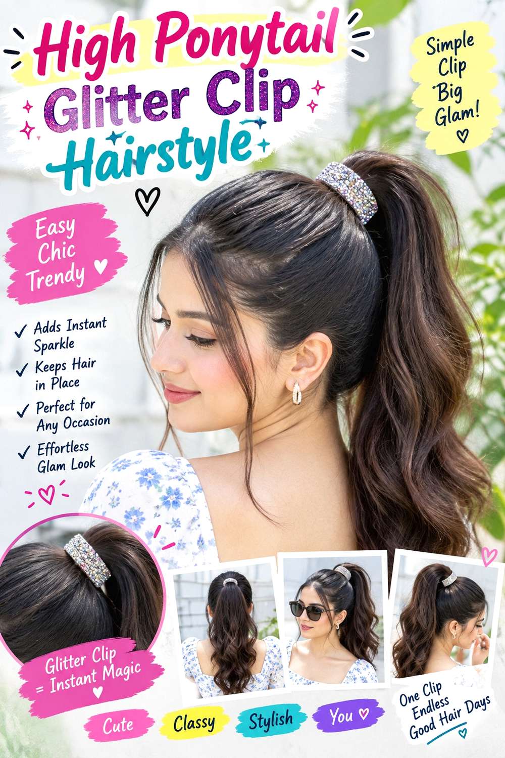 High Ponytail Glitter Clip Hairstyle