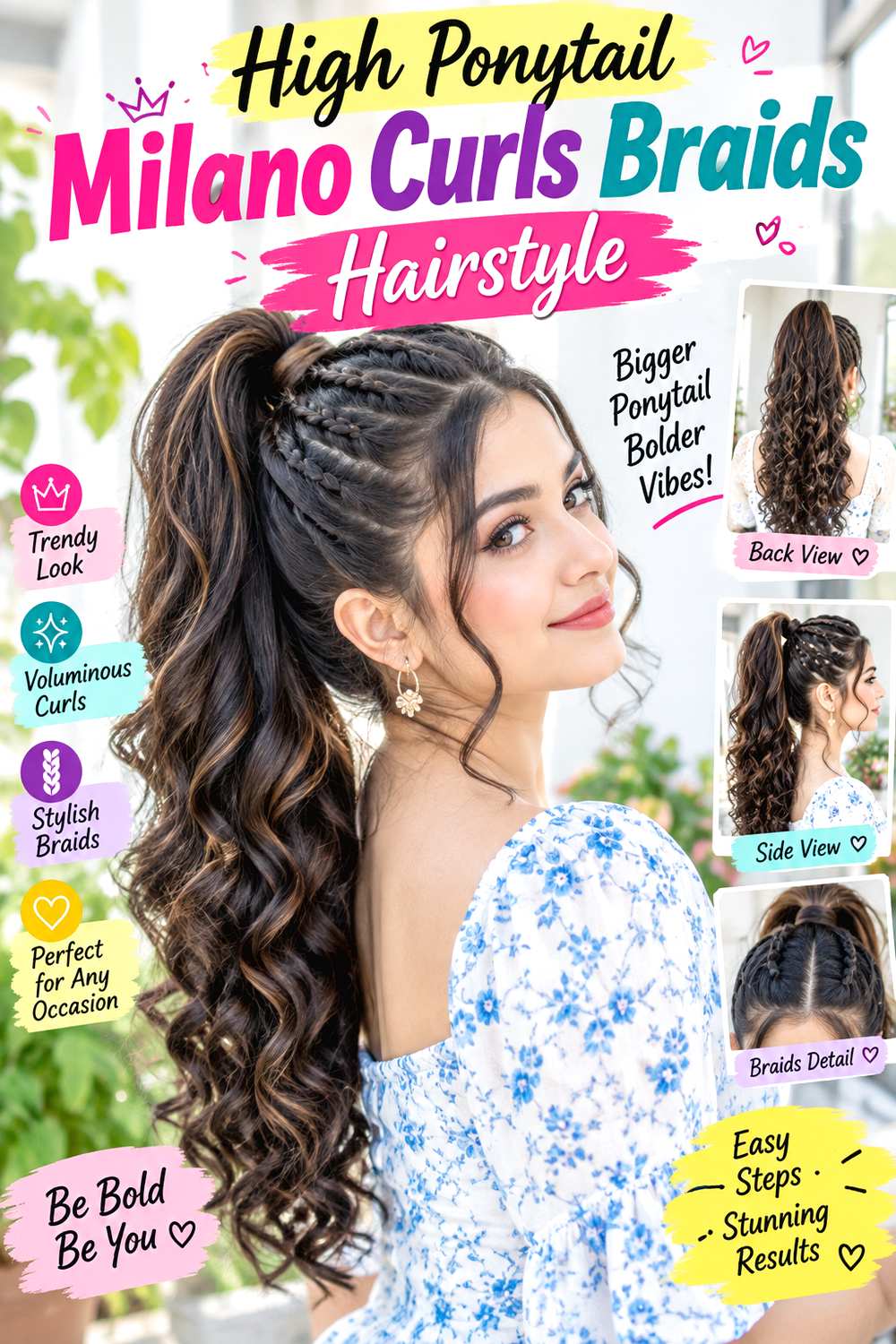 High Ponytail Milano Curls Braids Hairstyle