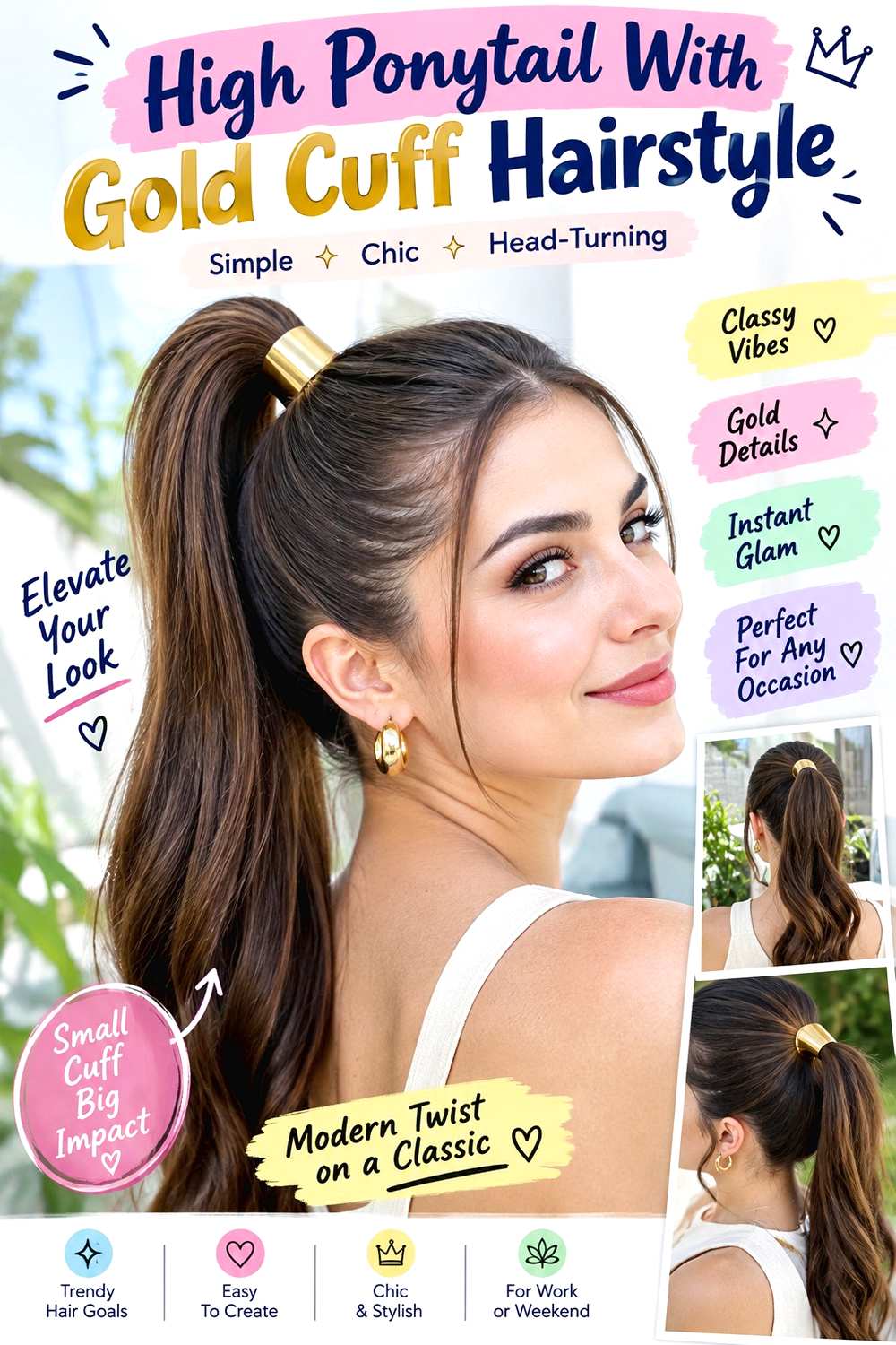 High Ponytail With Gold Cuff Hairstyle