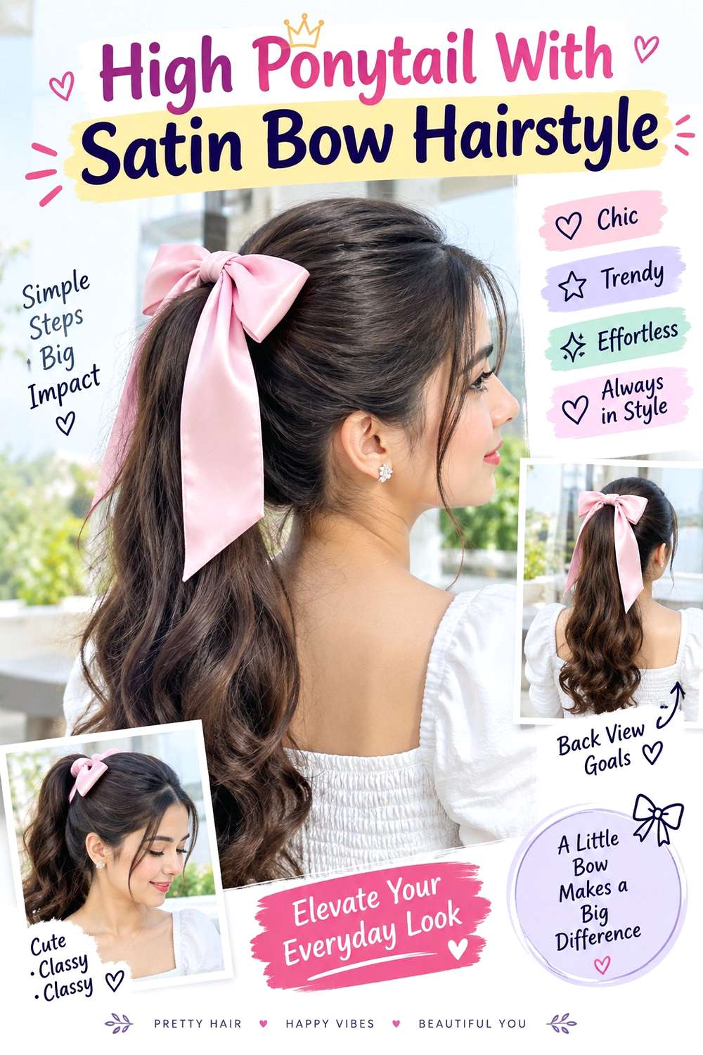 High Ponytail With Satin Bow Hairstyle