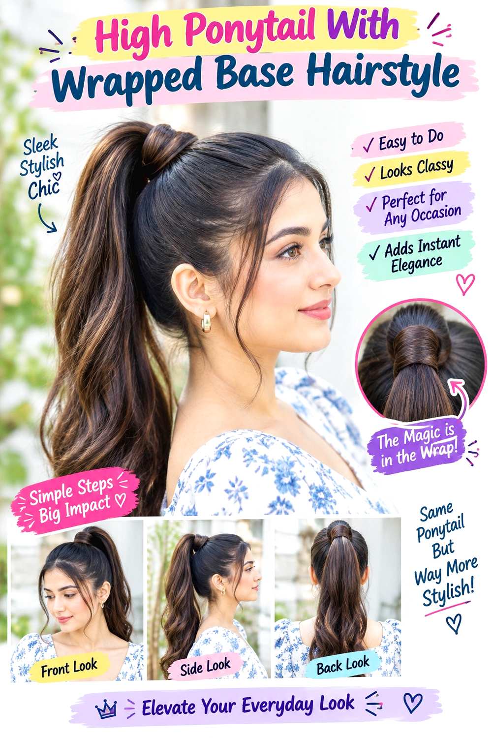 High Ponytail With Wrapped Base Hairstyle