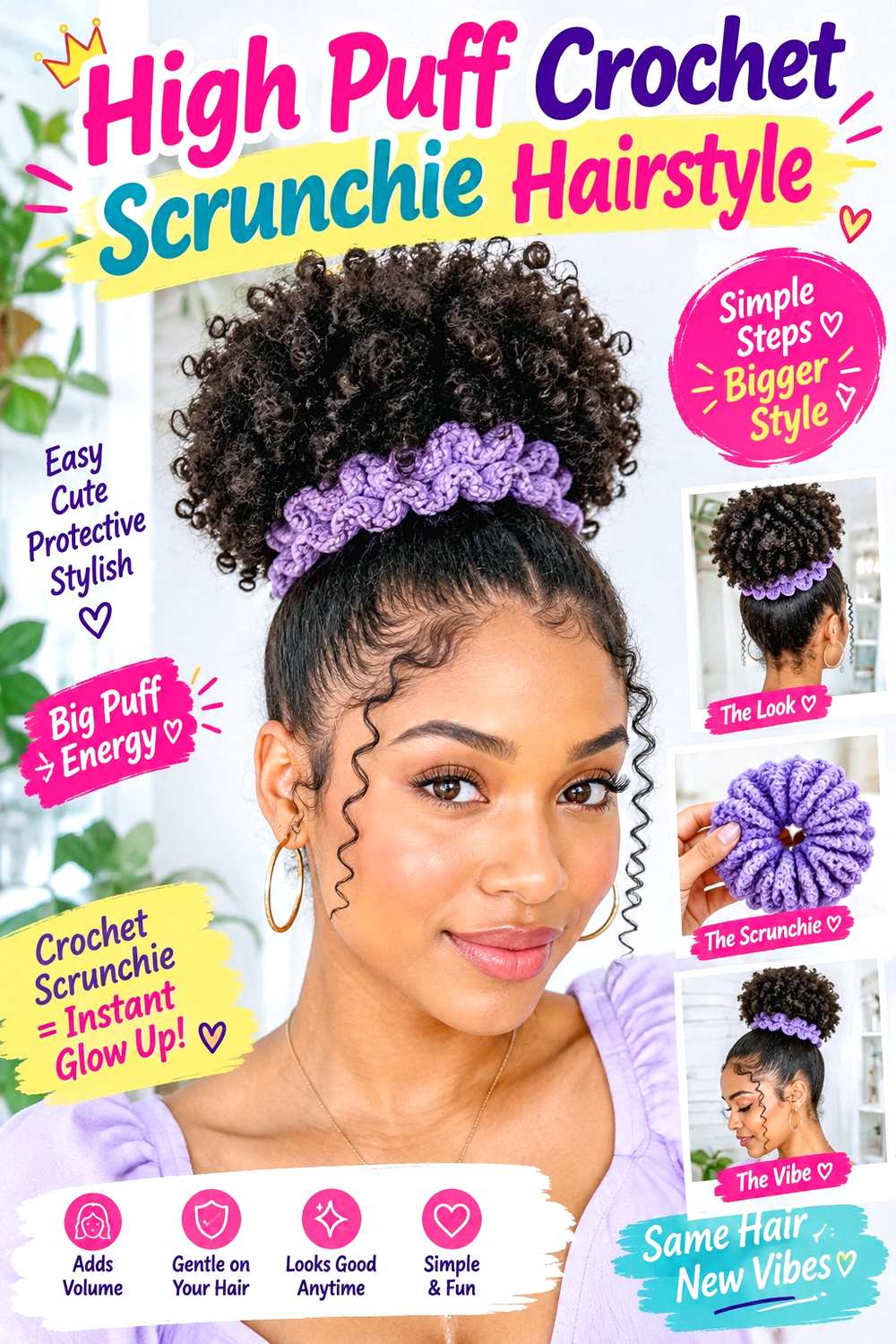 High Puff Crochet Scrunchie Hairstyle