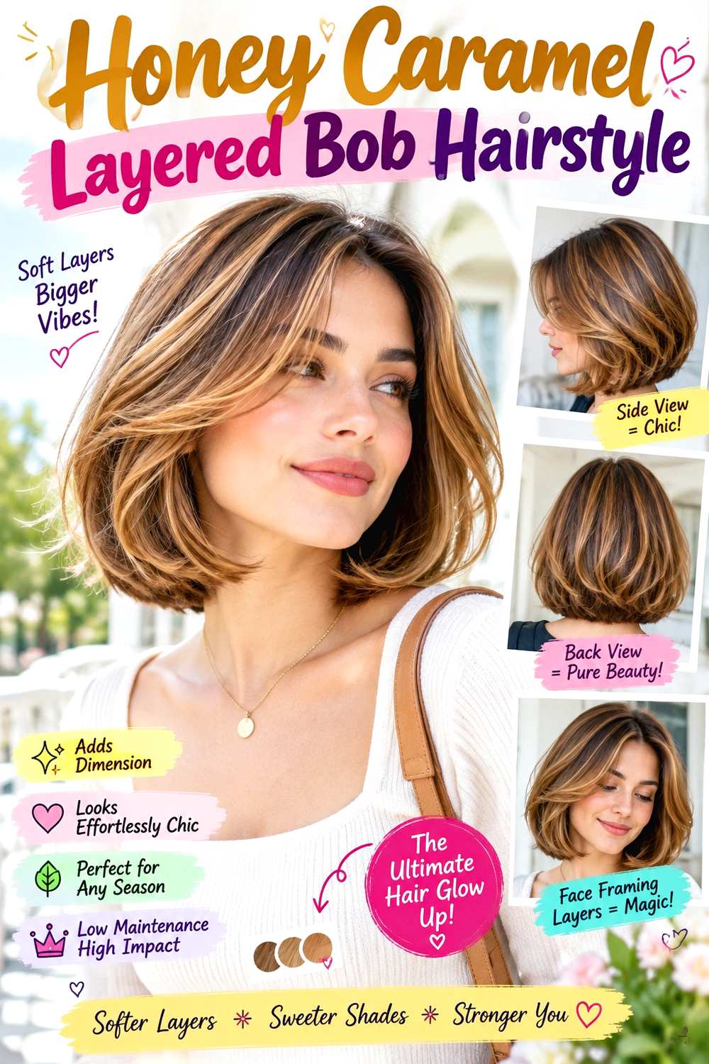 Honey Caramel Layered Bob Hairstyle